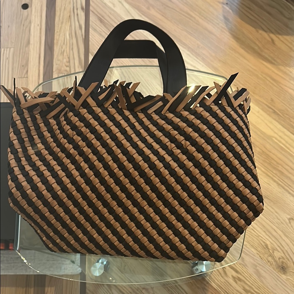Naghedi Black and Brown Woven Tote